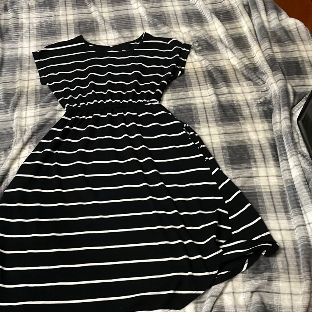 Amazon, black dress white striped with pockets